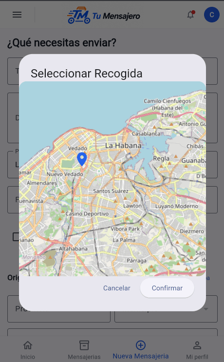 Selección de ubicación en el mapa