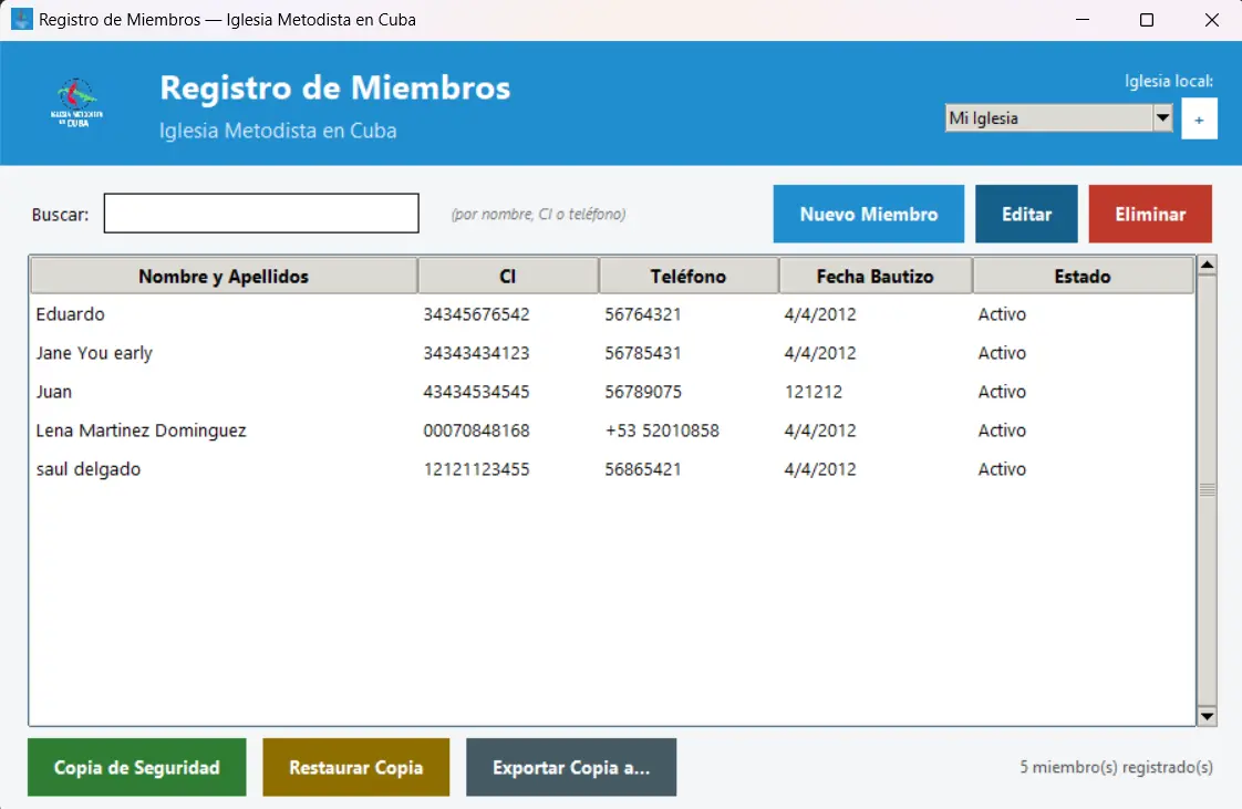 Gestor de miembros de iglesias